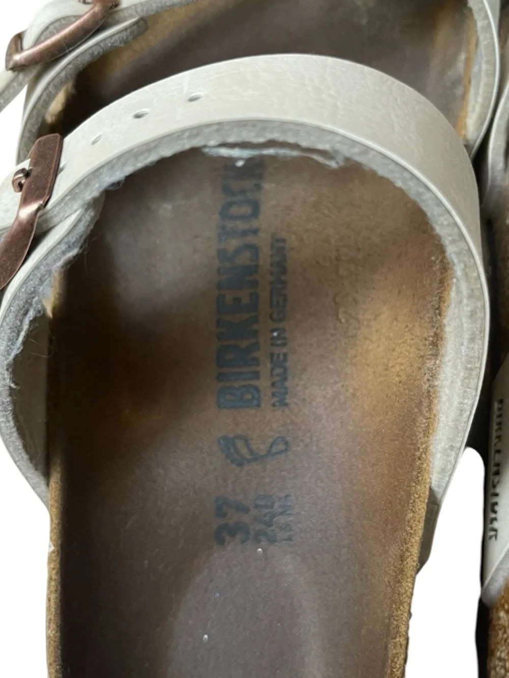 Birkenstock Mayari Pearl White Metallic Sandals‎ Size 37 Light Gold Strappy